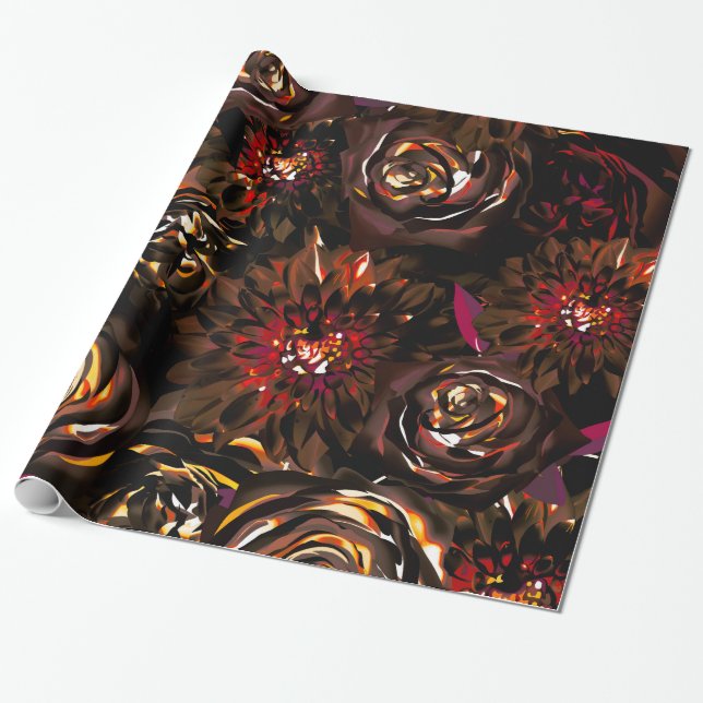 Dark Garden Autumn Glow Flowers Fall Weddinga Wrapping Paper (Unrolled)