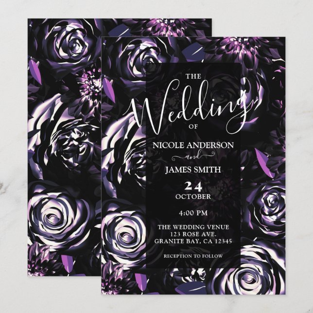 Dark Garden Bewitching Purple Flowers Wedding   Invitation (Front/Back)