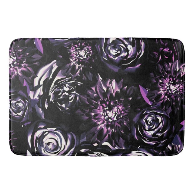 Dark Garden Bewitching Purple Glam Flowers Bath Mat (Front)