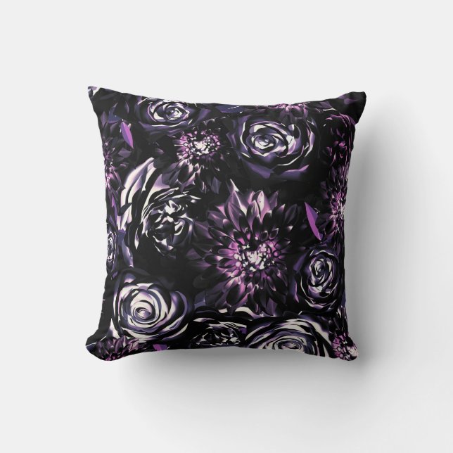 Dark Garden Bewitching Purple Glam Flowers Cushion (Front)