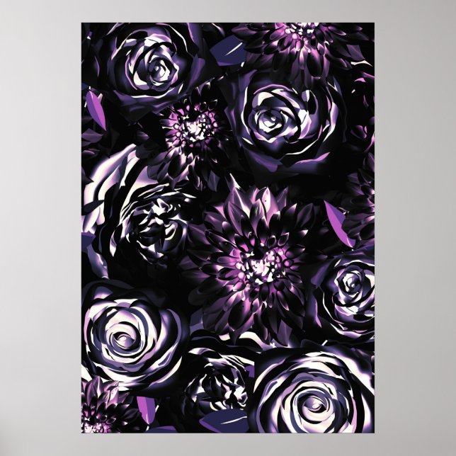 Dark Garden Bewitching Purple Glam Flowers  Poster (Front)