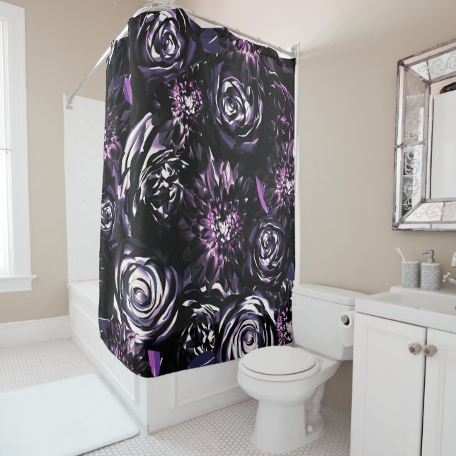 Dark Garden Bewitching Purple Glam Flowers Shower Curtain (In Situ)