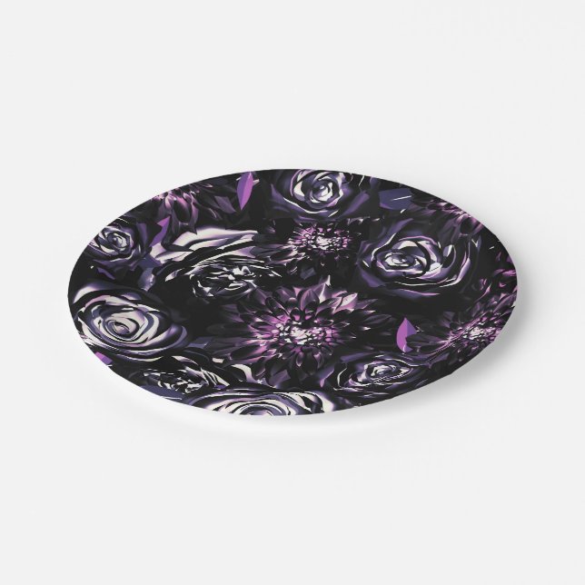 Dark Garden Bewitching Purple Glam Flowers Wedding Paper Plate (Angled)