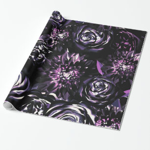 Dark Garden Bewitching Purple Glam Flowers Wedding Wrapping Paper