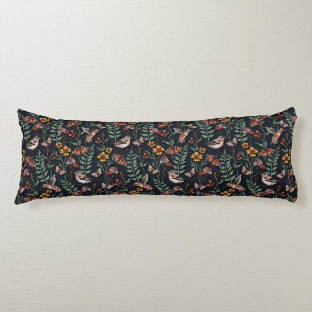 Dark Garden Birds & Butterflies Body Cushion (Front)