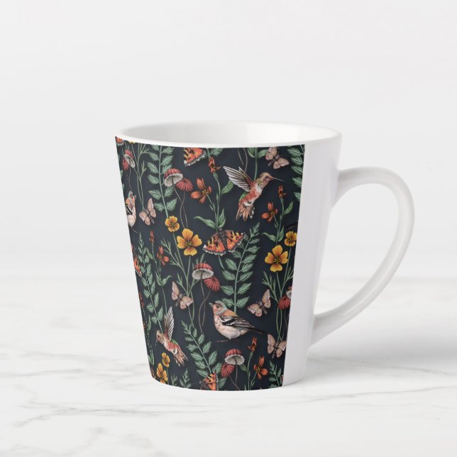 Dark Garden Birds & Butterflies Latte Mug (Right)