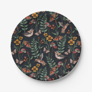 Dark Garden Birds & Butterflies Paper Plate