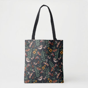 Dark Garden Birds & Butterflies Tote Bag