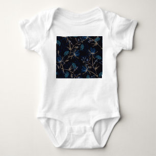 Dark Garden: Monotone Blue Floral Baby Bodysuit