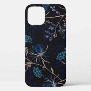 Dark Garden: Monotone Blue Floral iPhone 12 Case