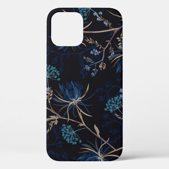 Dark Garden: Monotone Blue Floral Case-Mate iPhone Case (Back)