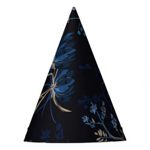 Dark Garden: Monotone Blue Floral Party Hat
