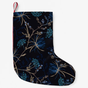 Dark Garden: Monotone Blue Floral Small Christmas Stocking
