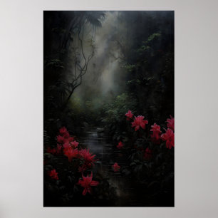 Dark Garden Red Flowers, Dark Academia, Moody Wall Poster