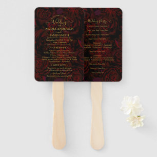 Dark Garden Red Romantic Flowers Glam Wedding  Hand Fan