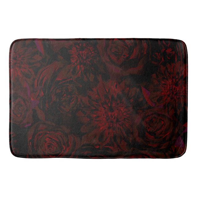 Dark Garden Red Romantic Flowers Gothic Glam Bath Mat (Front)