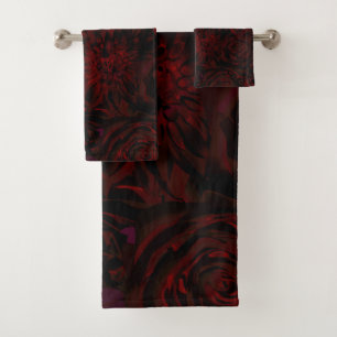Dark Garden Red Romantic Flowers Gothic Glam Bath Towel Set
