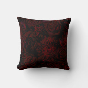 Dark Garden Red Romantic Flowers Gothic Glam Cushion