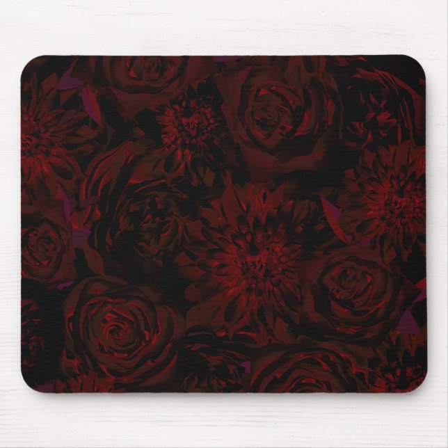 Dark Garden Red Romantic Flowers Gothic Glam Mouse Mat (Front)