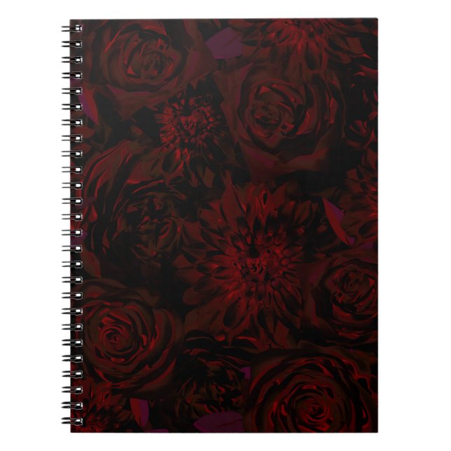 Dark Garden Red Romantic Flowers Gothic Glam Notebook (Front)