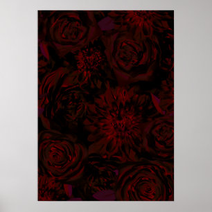 Dark Garden Red Romantic Flowers Gothic Glam Poster