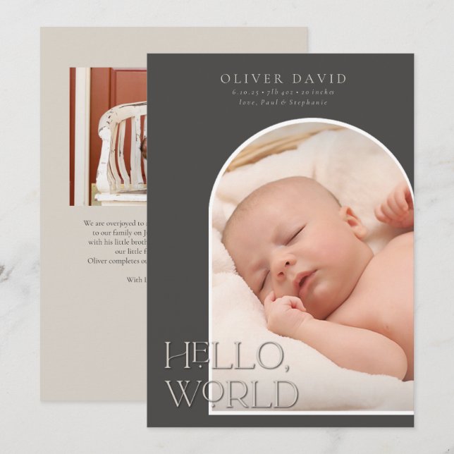 Dark Gender Neutral Arch Photo Birth Announcement (Front/Back)