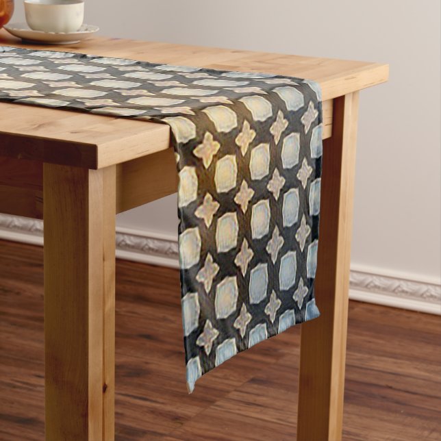 Dark Geometric Grid Abstract Pattern Design 1300 Short Table Runner (In Situ)