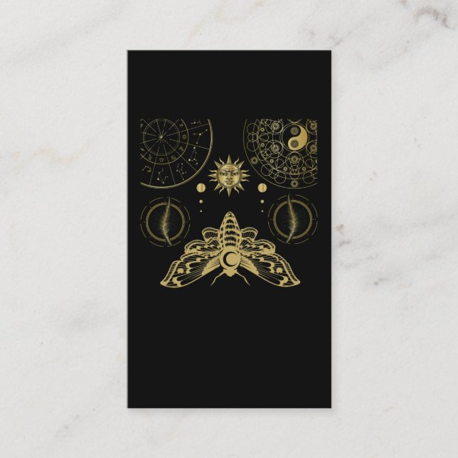 Dark Geometry Zodiac Sign Sun Moth Business Card (Front)