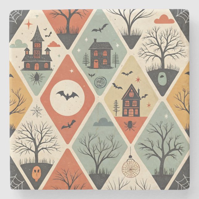 Dark ghost pattern stone coaster (Front)