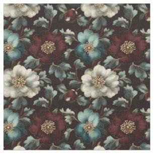 Dark Gilded Flowers on Black Fabric