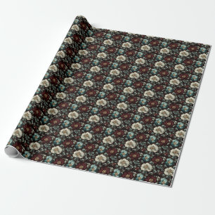 Dark Gilded Flowers on Black Wrapping Paper