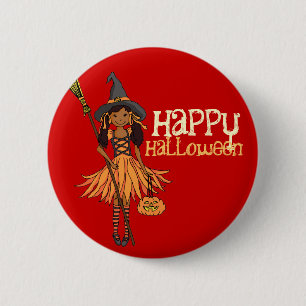 Dark girl happy Halloween kids button badge