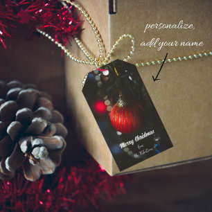 Dark glamour red Christmas bables and garland  Gift Tags