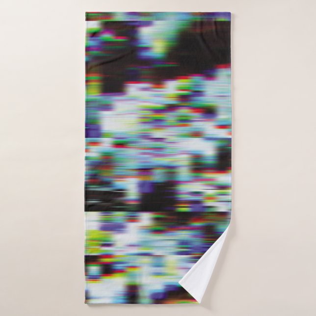 Dark glitch background, illustration. Black, blue, Bath Towel (Bath Towel)