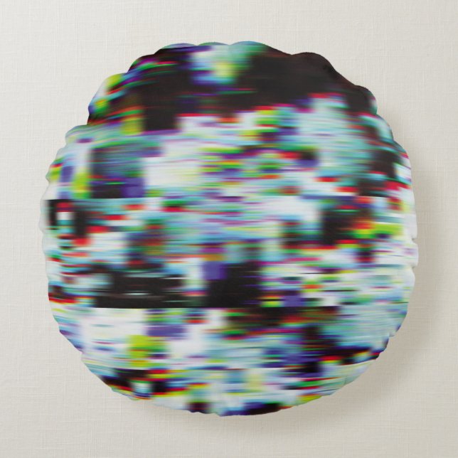 Dark glitch background, illustration. Black, blue, Round Cushion (Front)