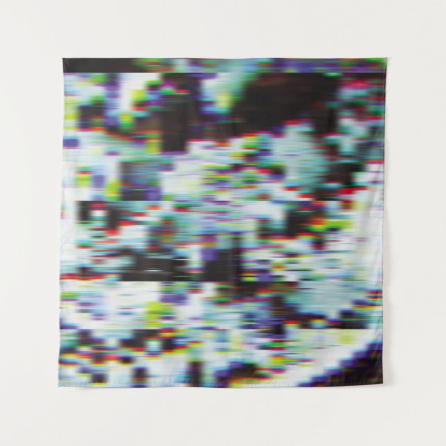 Dark glitch background, illustration. Black, blue, Tapestry (Front)