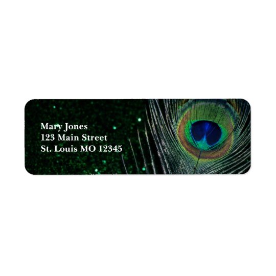 Dark Glittery Green Peacock Return Address Label
