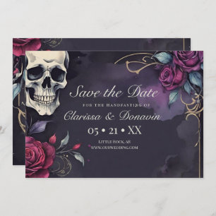 Dark Gohic Skull & Rose Elegant Handfasting Save The Date