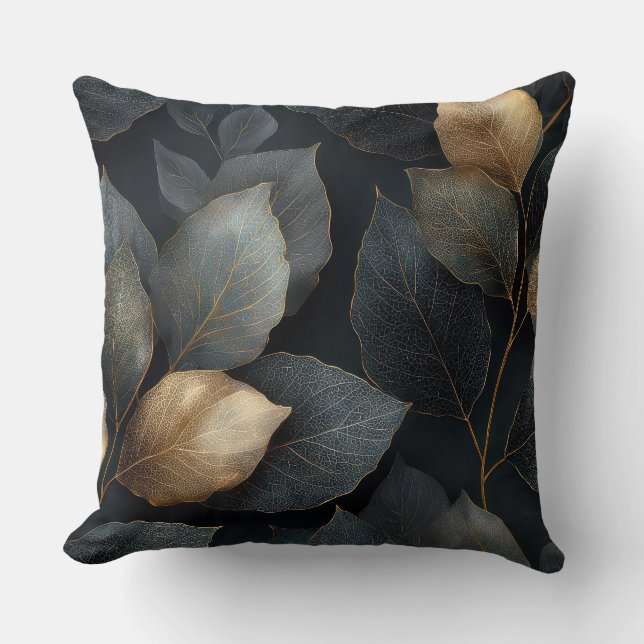 Dark Gold Botanical Throw Pillow (Front)