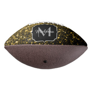 Dark gold faux glitter sparkle Monogram name American Football