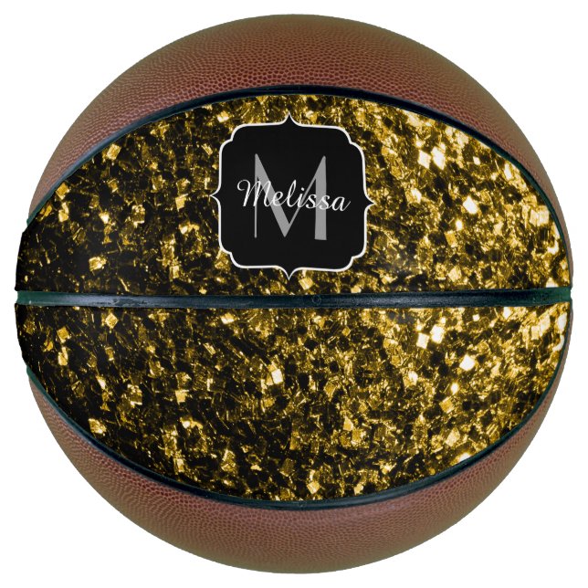 Dark gold faux glitter sparkle Monogram name Basketball (Front)