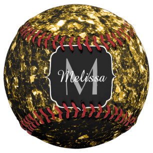 Dark gold faux glitter sparkle Monogram name Softball