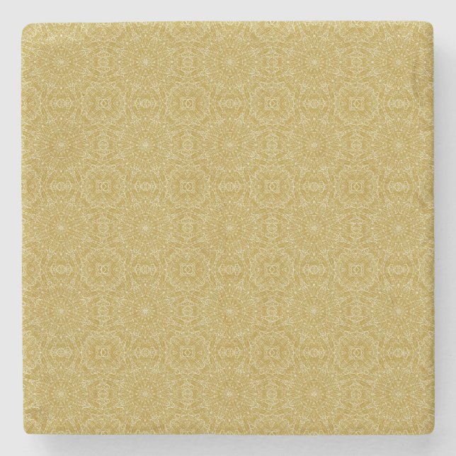 Dark gold geometric star wheel abstract art stone coaster (Front)