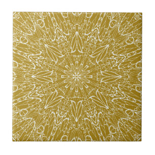 Dark gold geometric star wheel abstract art tile