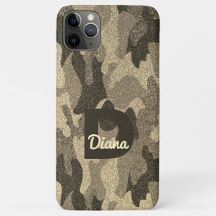 Dark Gold Glitter Camouflage Monogram Outdoorsy  iPhone 11 Pro Max Case
