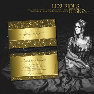 Dark Gold Glitter Sparkle Stars Initials Golden Business Card