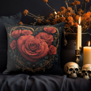 Dark Gold Heart with Roses Cushion