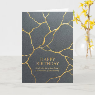 Dark Gold Kintsugi Cracks Happy Birthday Card