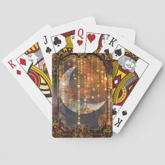 Dark Gold Mystic Crescent Moon Crystals Playing Cards