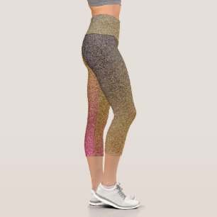 Dark-Gold-Pink Gradient Glitters Capri Leggings